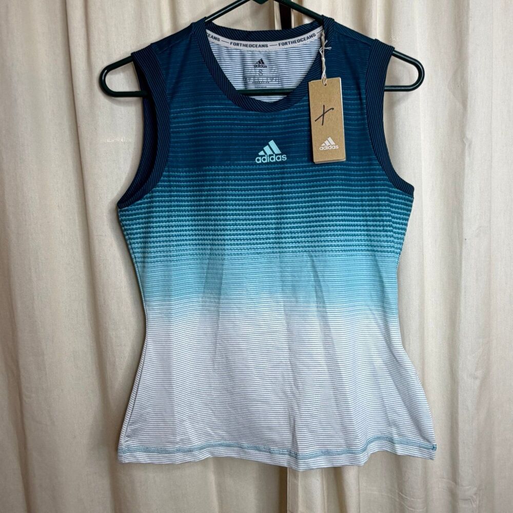 NWT Adidas Parley women's athletic tennis tank top ombre blue white small